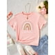 thumbnail image 1 of Camiseta informal de manga corta con cuello redondo y estampado de arcoíris para niñas preadolescentes, verano, 1 of 6