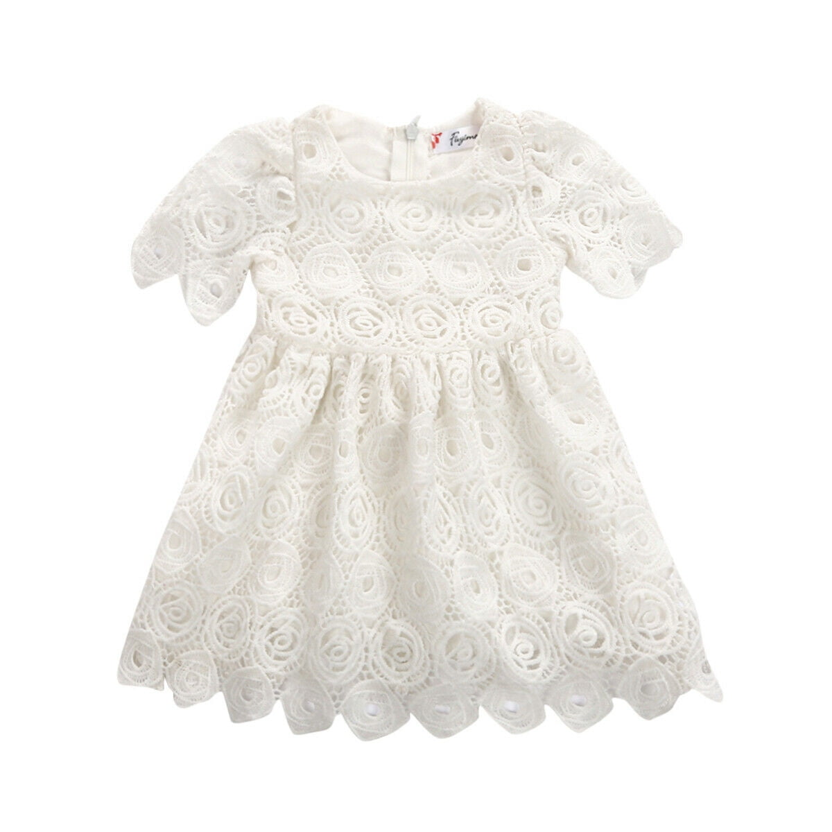 Baby Girl Formal Dress Toddler Lace Embroideryr Dresses with Headwear,0-24M