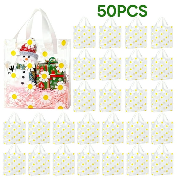 Transparent Daisy Pattern Plastic Gift Bags, 50 Pack, 11.8 x 9.8 In Perfect for Christmas/Birthday Gifts, Store Packaging & Medium Items