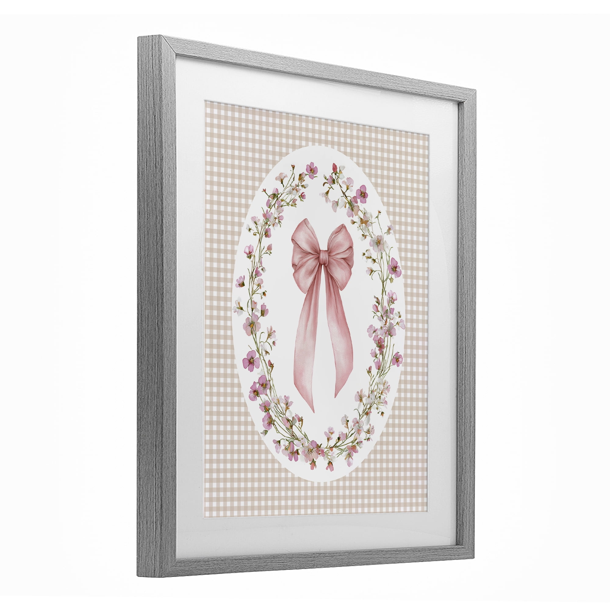 Stupell Industries Feminine Gingham Bow Gray Framed Print Under Glass, design by Christine Simpson Art