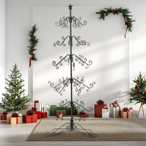 FENHRTVM Christmas Tree 80Inch Wrought Iron Chrismas Tree for Hang Ornament 12LB,Black