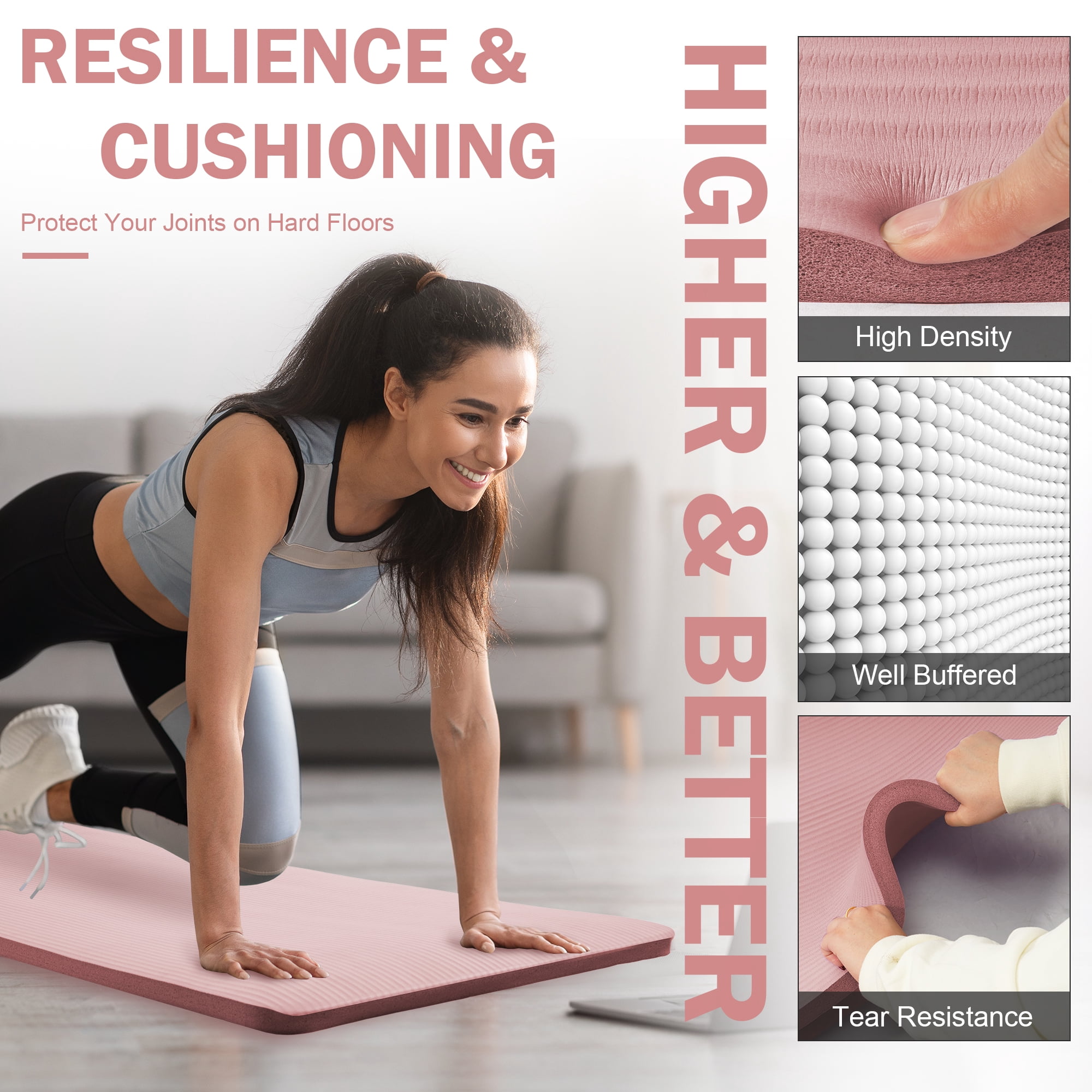 BalanceFrom Yoga Mat, 1" Extra Thick Exercise Pilates Workout Mat, 71"x24", Pinkish