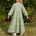 thumbnail image 4 of Byoo Teen Girls' Tiered Shirt Dress Long Sleeve Leaf Collar Button Front Solid Color Maxi Dress Versatile Casual Summer Outfit,Light Green, 4 of 5