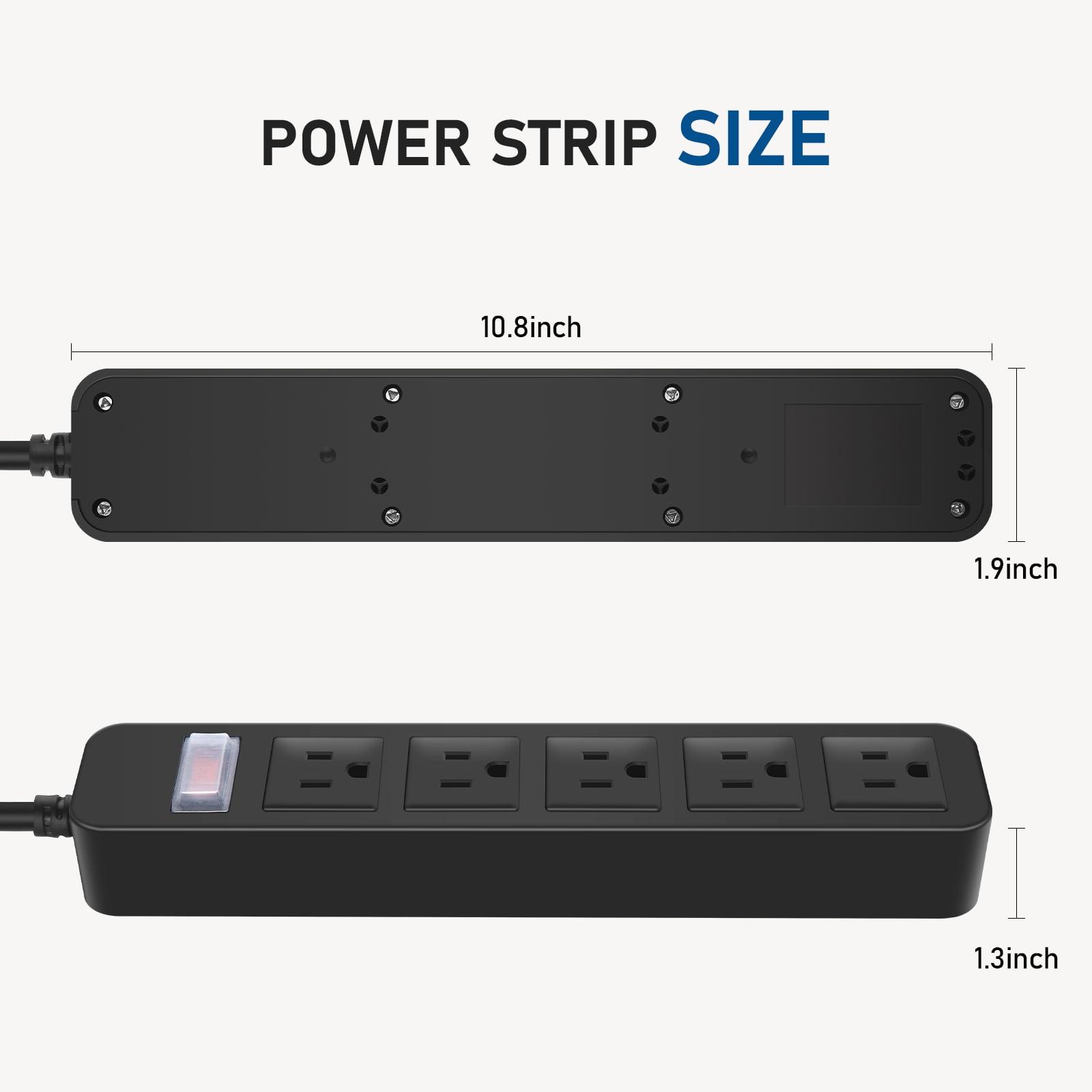VILONG Outdoor Power Strip Waterproof,5 Outlets Charging,1700J Surge Protector,6ft Extension Cord,Flat Plug,for Yard &Camping,ETL Listed,Black