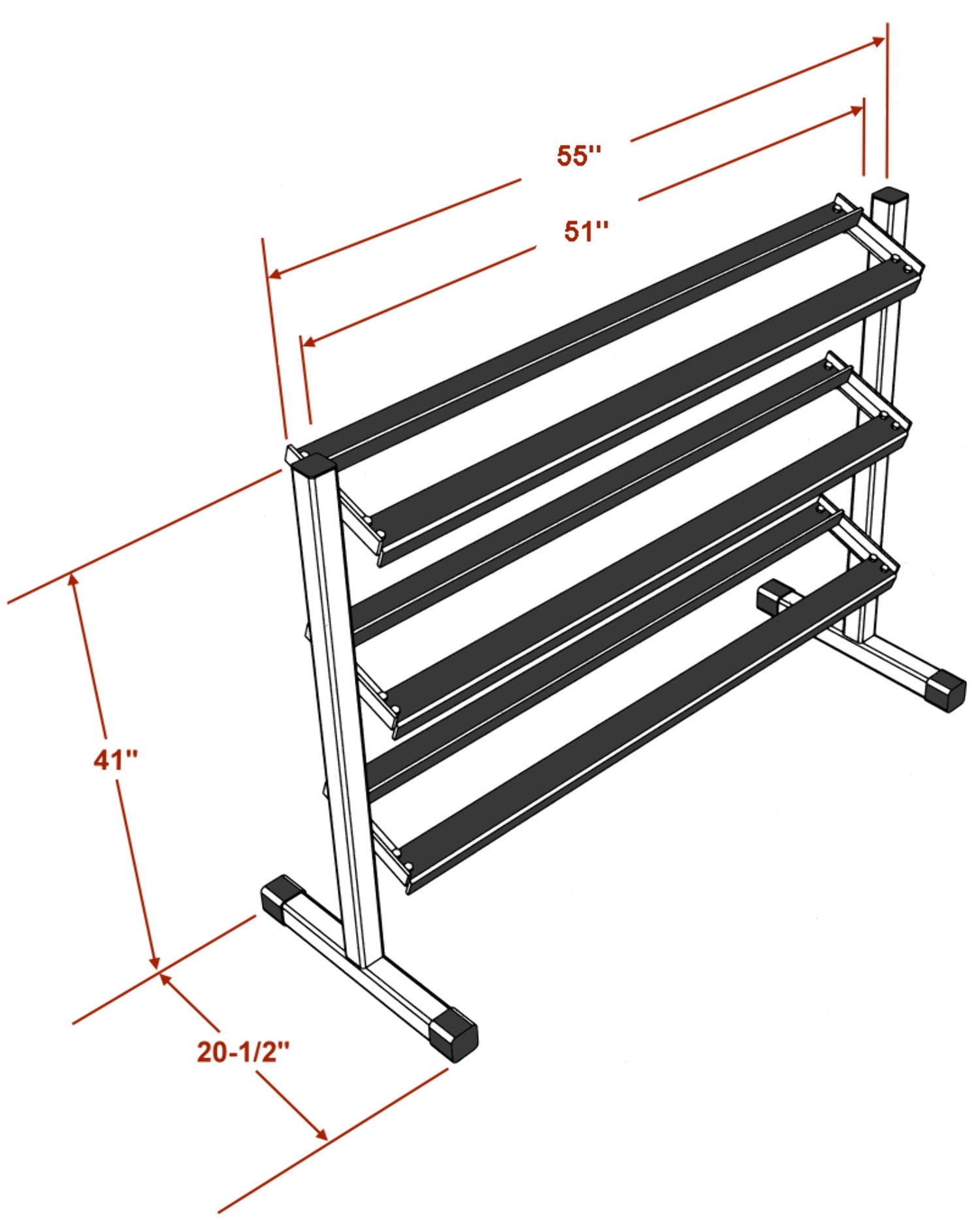 Deltech Fitness 55" Three Tier Dumbbell Rack (DF516)