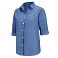 thumbnail image 5 of ManxiVoo Breathable Shirt for Women Loose Fit Button Down Casual Long Sleeve Collared Top Spring Summer Linen Blend S Size Blue, 5 of 10