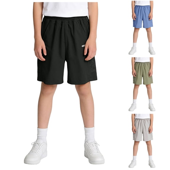 WUANDIXFA Boys Athletic Shorts Youth Lightweight Basketball Short with Pockets for Gym Sports Tennis (Grey, 13-14 Years)