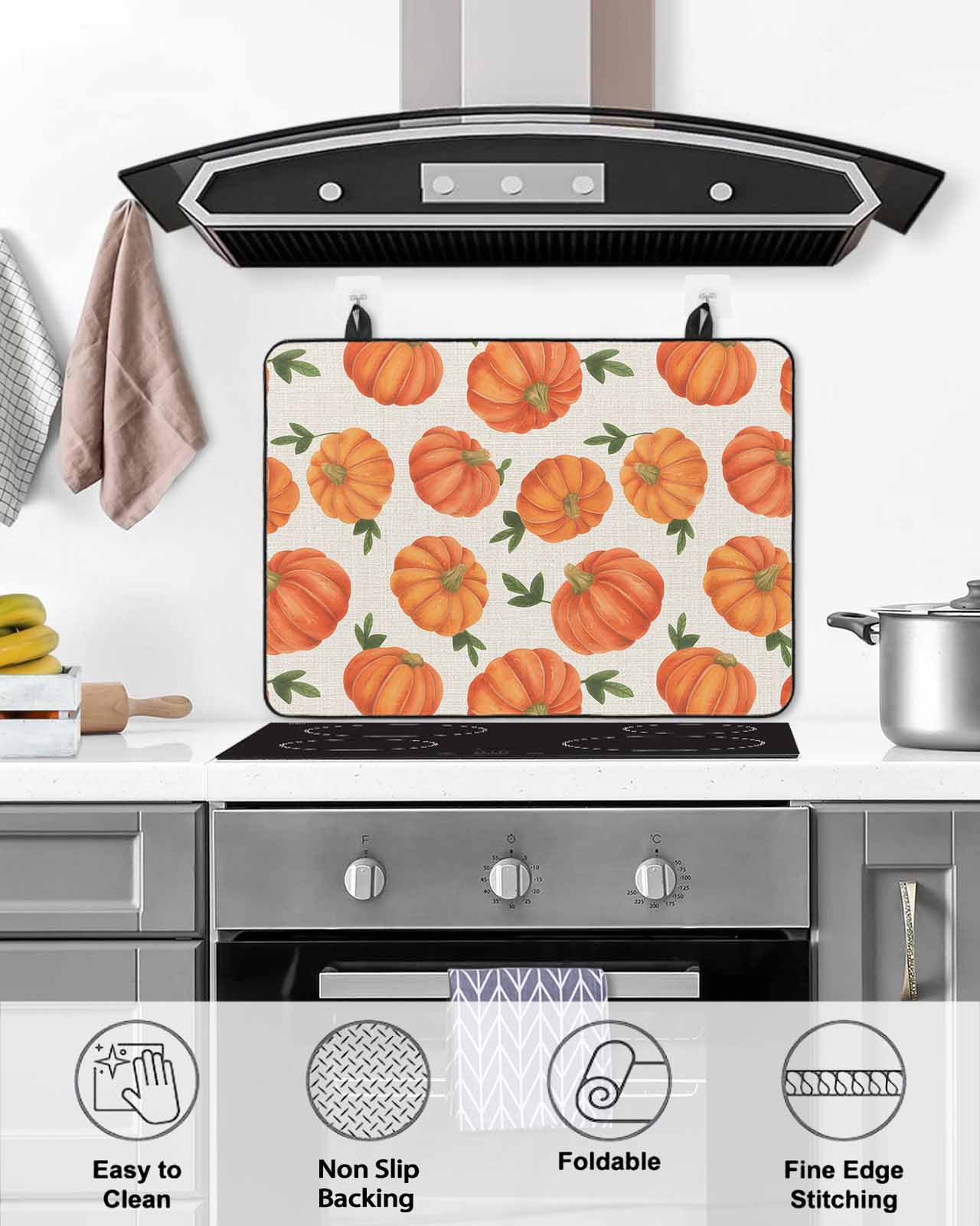 Large Induction Cooktop Protector Mat Thanksgiving Fall Stove Top Covers for Electric Stove, Farmhouse Autumn Orange Pumpkin Decorative Stove Burner Cover Mats, Glass Top Stove Cover