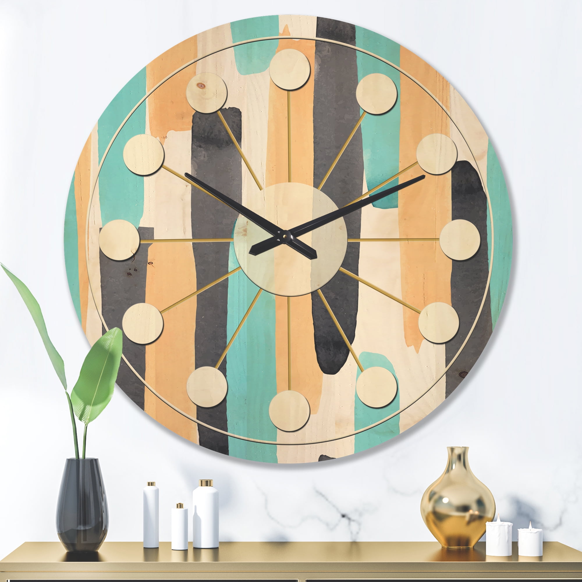 Designart 'Geometrical Abstract Retro I' Mid-Century Modern Wood Wall Clock