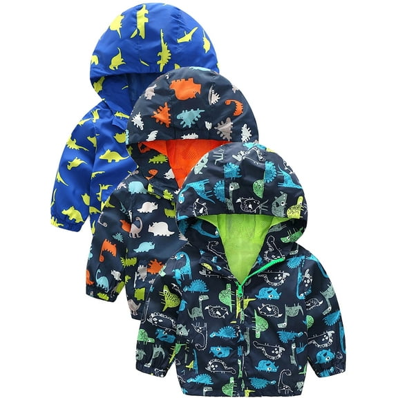 ATAIKU 2-6Y Toddler Boys Dinosaur Lightweight Hooded Raincoat Kids Waterproof Windbreaker Jacket