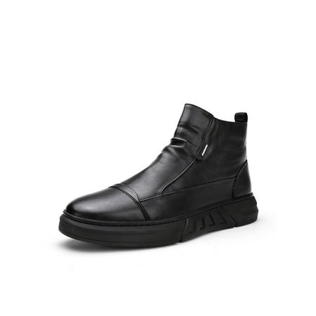 

Kesitin Mens Leather Shoes Casaul Dress Boots Side Zip Ankle Fashion Winter Warm Business Round Toe Black 7.5
