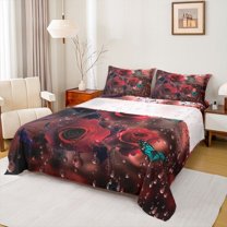 Homewish Dreamy Red Rose Bed Sheets,Romantic Floral Flower King Sheets,Cyan Butterfly Sheet Set For Girls Kids,Breathable Home Decor,4-Piece