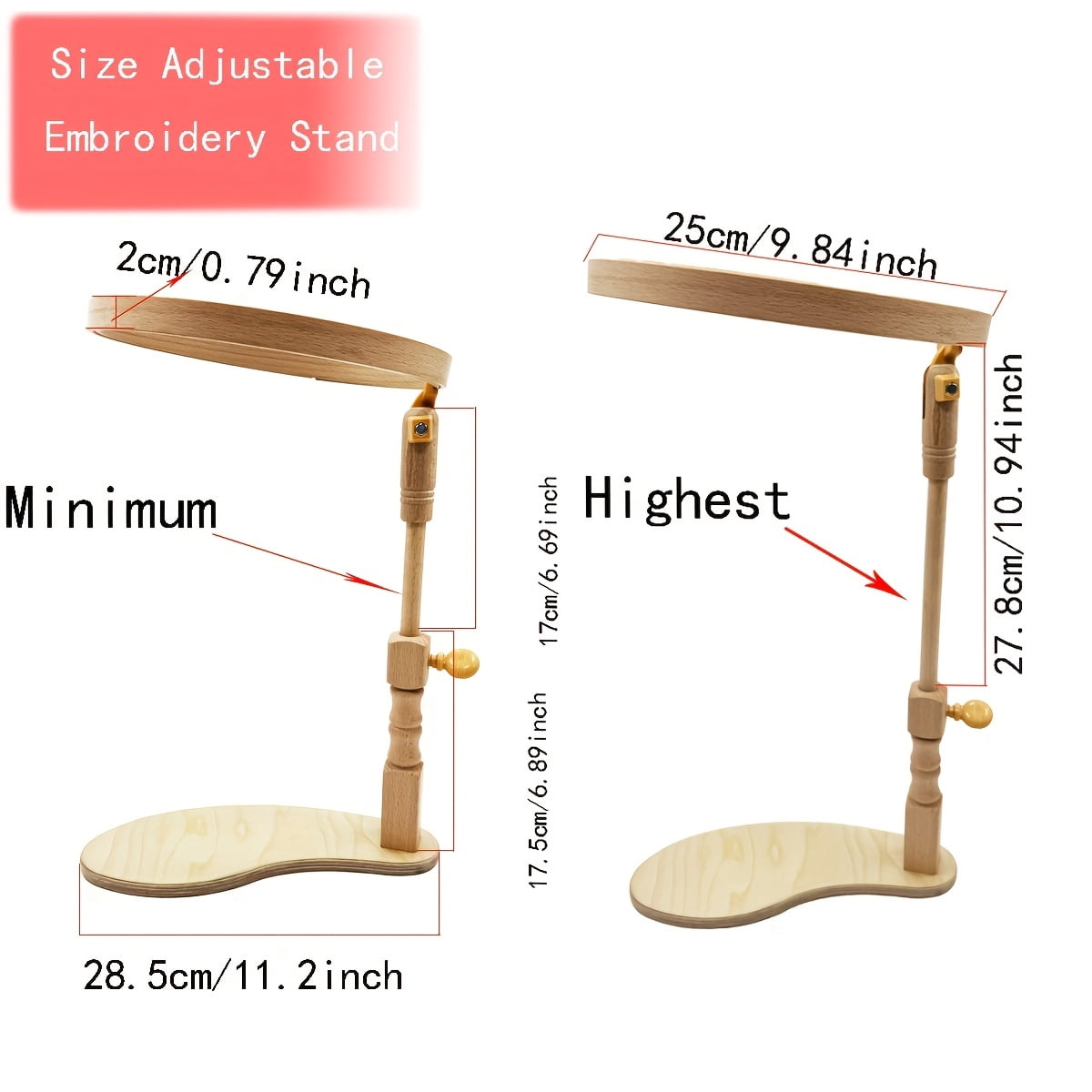 Adjustable Embroidery Stand - Wood Embroidery Hoop Holder, Height-Adjustable Needlework Frame for Cross Stitch, Embroidery, Needlepoint, Sewing & Crafts, Ideal for All Skill Levels