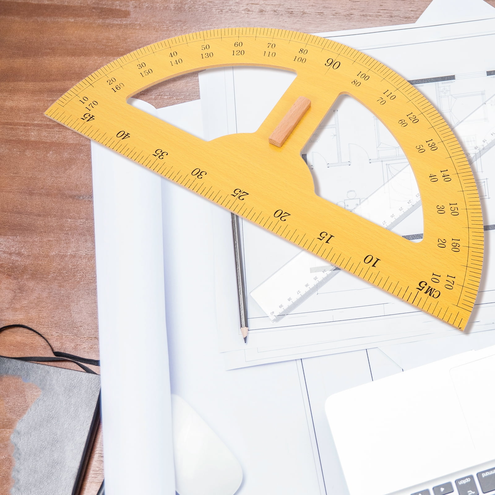Large Wooden Protractor for Students, Math Drawing and Measurement Tool, Educational Supplies for and School Use