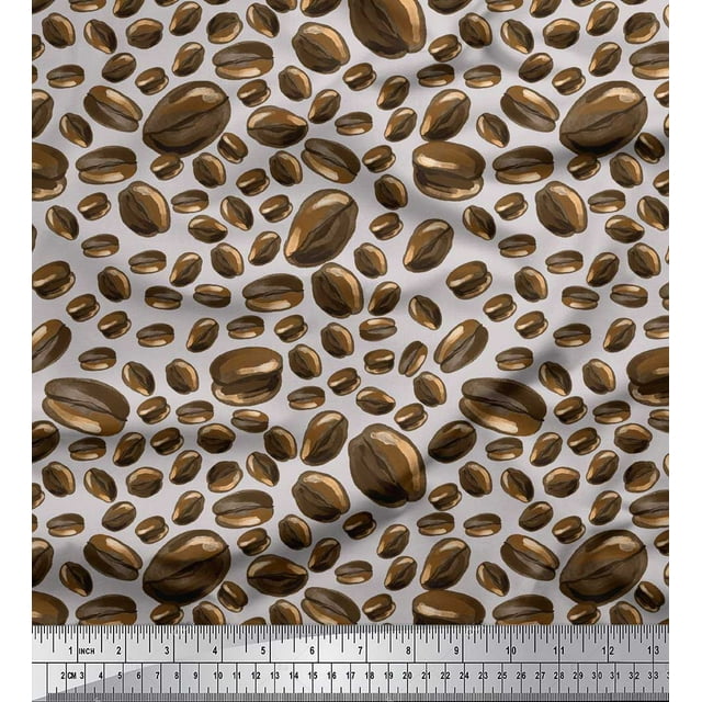 Soimoi Gray Moss Georgette Fabric Coffee Beans Food Printed Fabric 1 Yard 42 Inch Wide