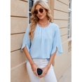 thumbnail image 5 of BadPiggies Women's Blouses Casual Summer Tops Dressy Pleated Scoop Neck 3/4 Sleeve Office Work Chiffon Shirts, 5 of 8