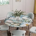 thumbnail image 5 of Round Fitted Tablecloth,Farm Daisies Flowers Circle Table Cover Waterproof Table Cloth with Elastic Edge,White Floral on Blue Wood Outdoor Tablecloths for Kitchen Picnic 36-44in, 5 of 9