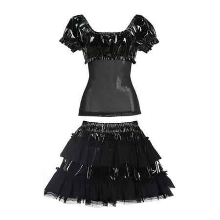 

B91xZ Lingerie For Women Mesh Leather See-through Suit Punk PVC Skirt Sexy-Lace Lingerie Women Lingerie Bodysuit with Stockings Black L