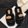 thumbnail image 6 of Zunfee Soft Plush Black Faux Faux Fur Slides for Women - Open-Toe Slide Sandals with Metallic Buckle, Comfortable Indoor Outdoor Casual Footwear,Size 42, 6 of 8