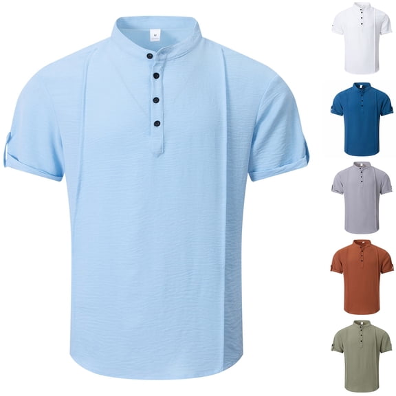 Goodtrade8 Polo T-Shirts for Men Short Sleeve Button up Pullover Plain Collar Casual Summer Outdoor Mens Shirts