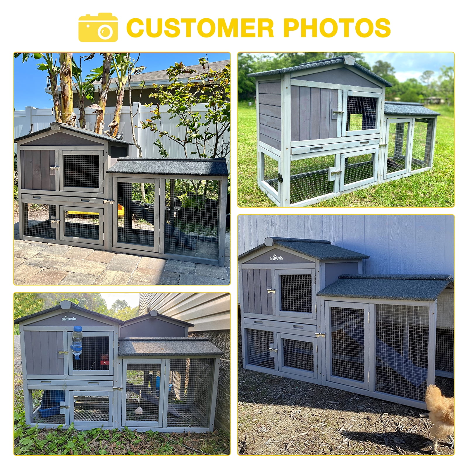 Aivituvin Chicken Coop Wooden Outdoor Hen House 6 Access Doors Rabbit Hutch with Run, Deeper Leakproof Pull-Out Tray and Weatherproof Roof