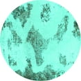 thumbnail image 1 of Ahgly Company Machine Washable Indoor Round Abstract Turquoise Blue Modern Area Rugs, 8' Round, 1 of 4
