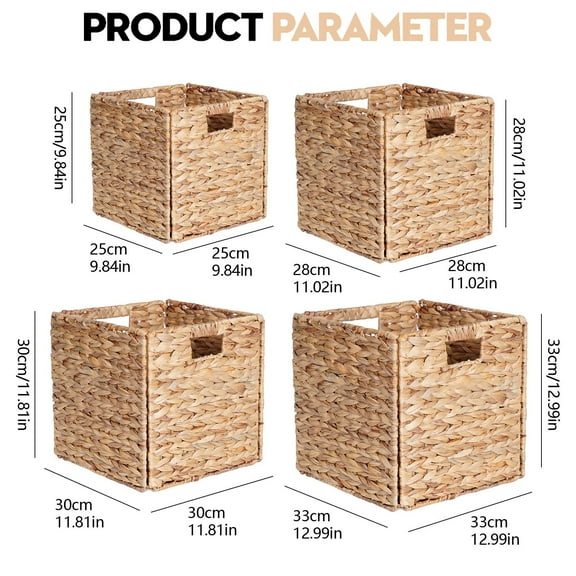 Haful Foldable Straw Woven Storage Basketwater Hyacinth Storage Baskets Natural 1 Cube Organizers Woven for Bathroom Bedroom Laundry Pantry Shelves