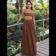 thumbnail image 5 of Conjunto de 2 Piezas para Mujer, Sin Mangas, con Tirantes, Corte A, Falda Maxi, Informal, Plisada, Estilo , Estilo Bohemio, con Bolsillo. Marrón L, 5 of 9