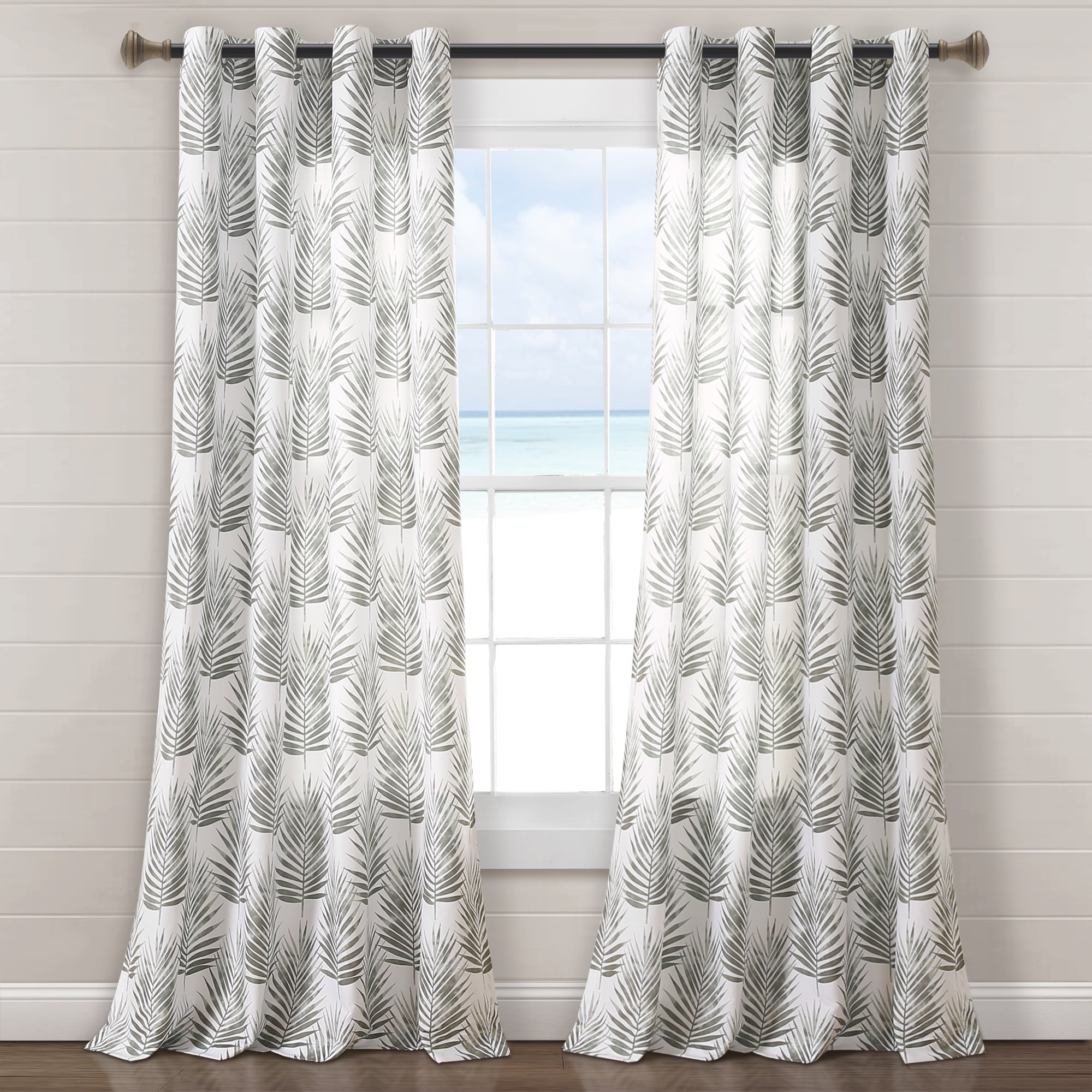 Pole Top Black  Set of 2 Pc  Window Curtain Drapes  Floral Gray White 84L 