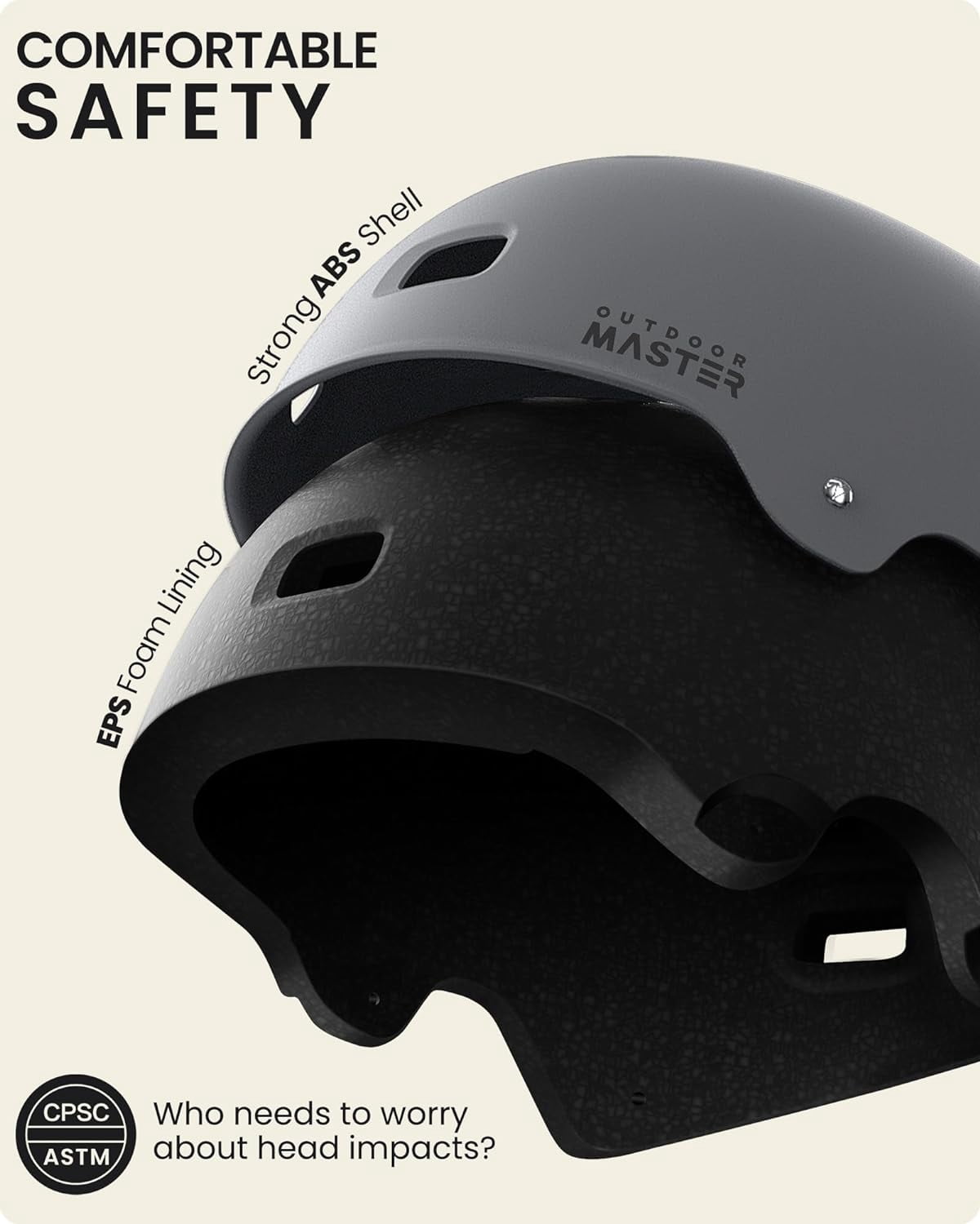 OutdoorMaster Skateboard Cycling Helmet, Two Removable Liners Ventilation Safety Bike Helmet for Adults, Youth & Kids