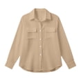 thumbnail image 6 of TEAJOPSUU Women's Cotton Linen Button Down Shirts Casual Two Chest Pockets Long Sleeve Shirts Relaxed Fit Lightweight Blouses Khaki, 6 of 9
