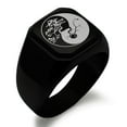 thumbnail image 1 of Stainless Steel Bonsai Tree Yin Yang Engraved Square Flat Top Biker Style Polished Signet Ring, 1 of 1