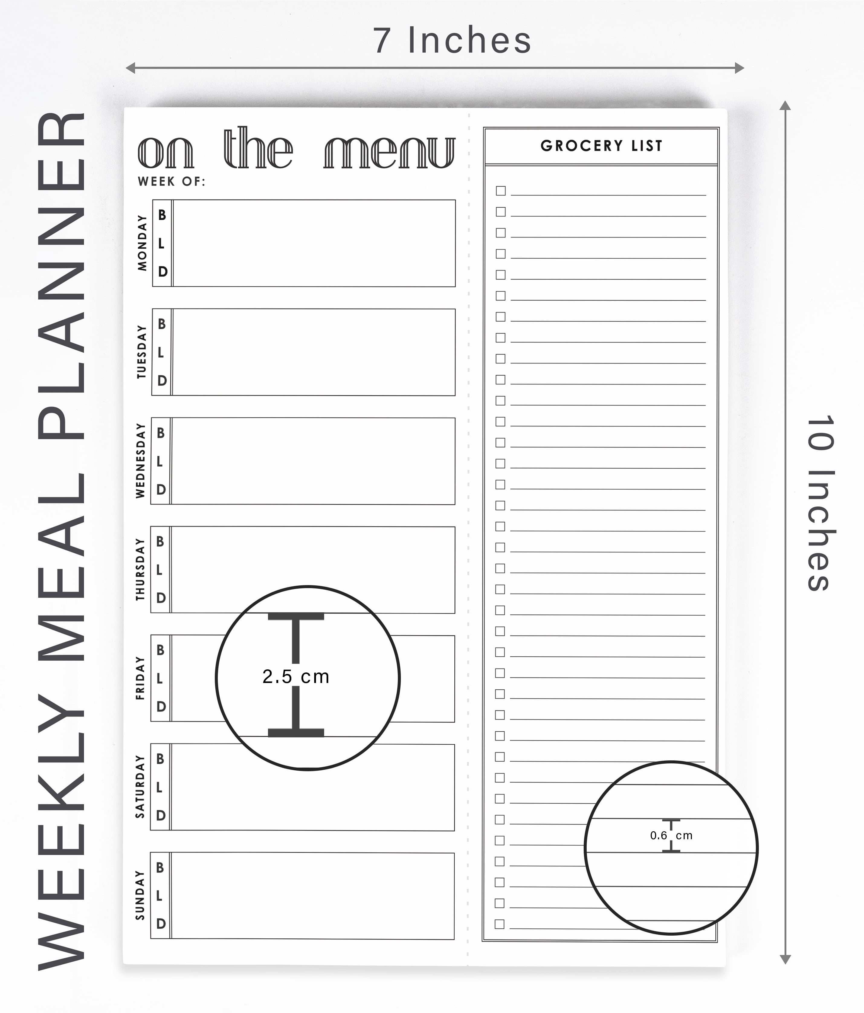 Inkdotpot Weekly Meal Planner Notepad 7"x10 , "On The Menu" Magnetic Meal Planning Pad with Tear Off Grocery Shopping List for Fridge- Kitchen & Home - 54 Sheets -5H