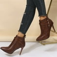 thumbnail image 4 of KIJBLAE Women's Ankle Boots Pointed Toe Stilettos Heel Faux Leather Buckle Ankle Booties Dress Shoes Coffee 35, 4 of 5