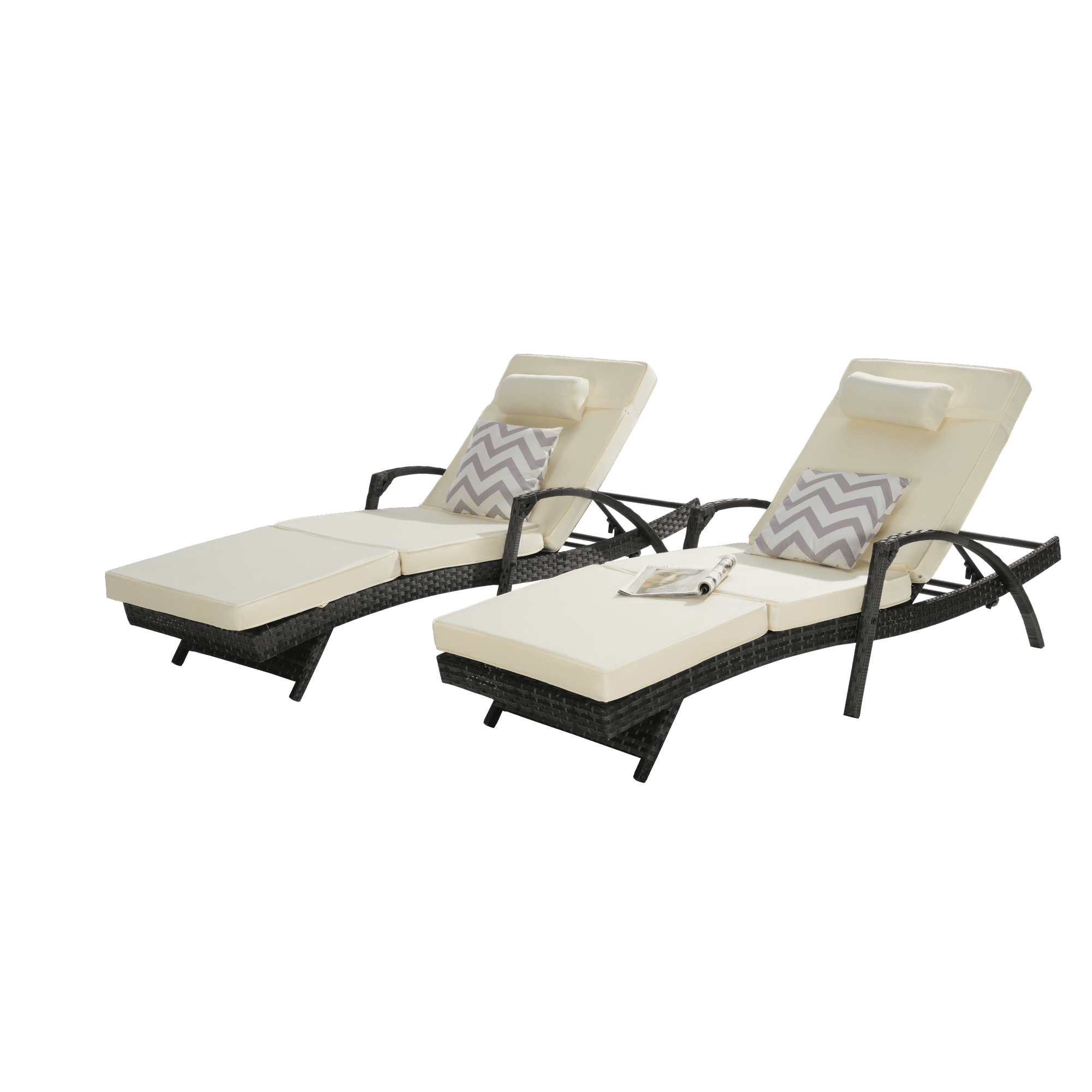 Leumius Outdoor Chaise Lounge Chair Set of 2,Wicker Reclining Lounge Chair with Cushions and Backrest Adjustable to 150° for Outside Pool Patio,Beige