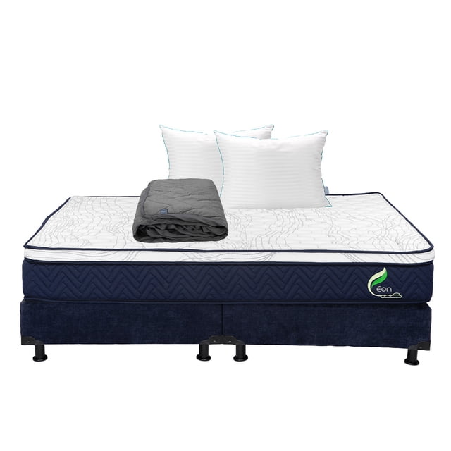 Colchón King Size Eon + Box Base Cama + Almohada Royal Twin + Protector Lux