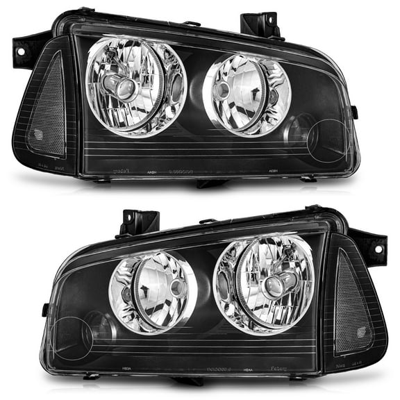WEELMOTO for 2006-2010 Dodge Charger Headlights Assembly with Black Corner Singal Light, Headlamp Replacement for 06-10 Dodge Charger 4-Door Sedan Models Headlight with Side Marker Corner light