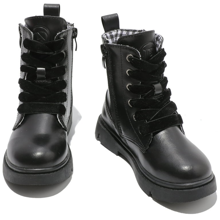 DADAWEN Boys Girls Ankle Boots Combat Boots Waterproof Boots with Side Zipper Leather Black 12 Little Kid Walmart