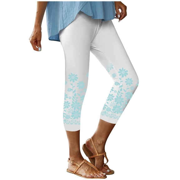 On Clearance Womens Trousers Elasticated Compression Slacks Slim Fit 3/4 Capri Pants High Waist Printed Trousers Straight Leg Slacks Tight Pants Base Trousers Leggings Slacks