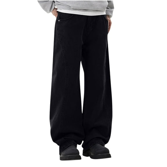 Ndbuld Up to 35% off Cargo Pants Men's Solid Color Pocket Work Pants Straight Leg Pants,Black,L