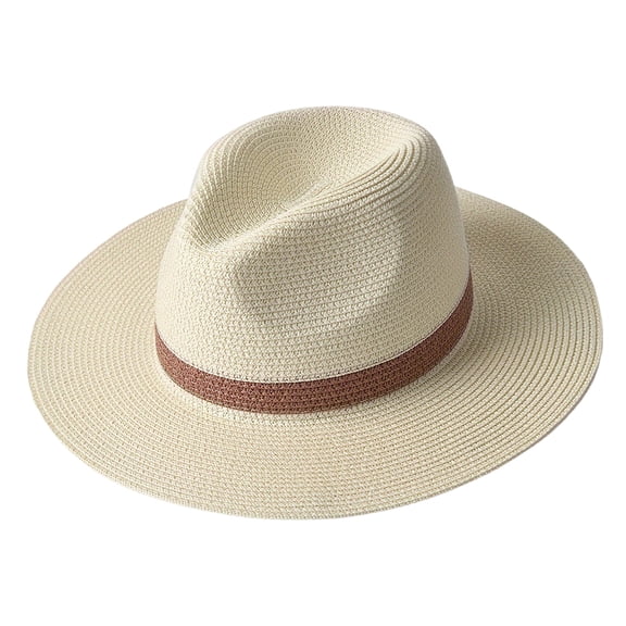Gtoiithly Summer Panama Hat for Men and Women Vacation & Beach Straw Hat Jazz Hat Sun Hat Wide-Brimmed Fedora White
