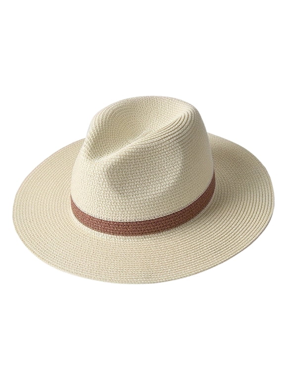 Classic Panama Boater Sun Hat For Summer Beach Outdoor Travel Wide Brim Elegant Woven Straw