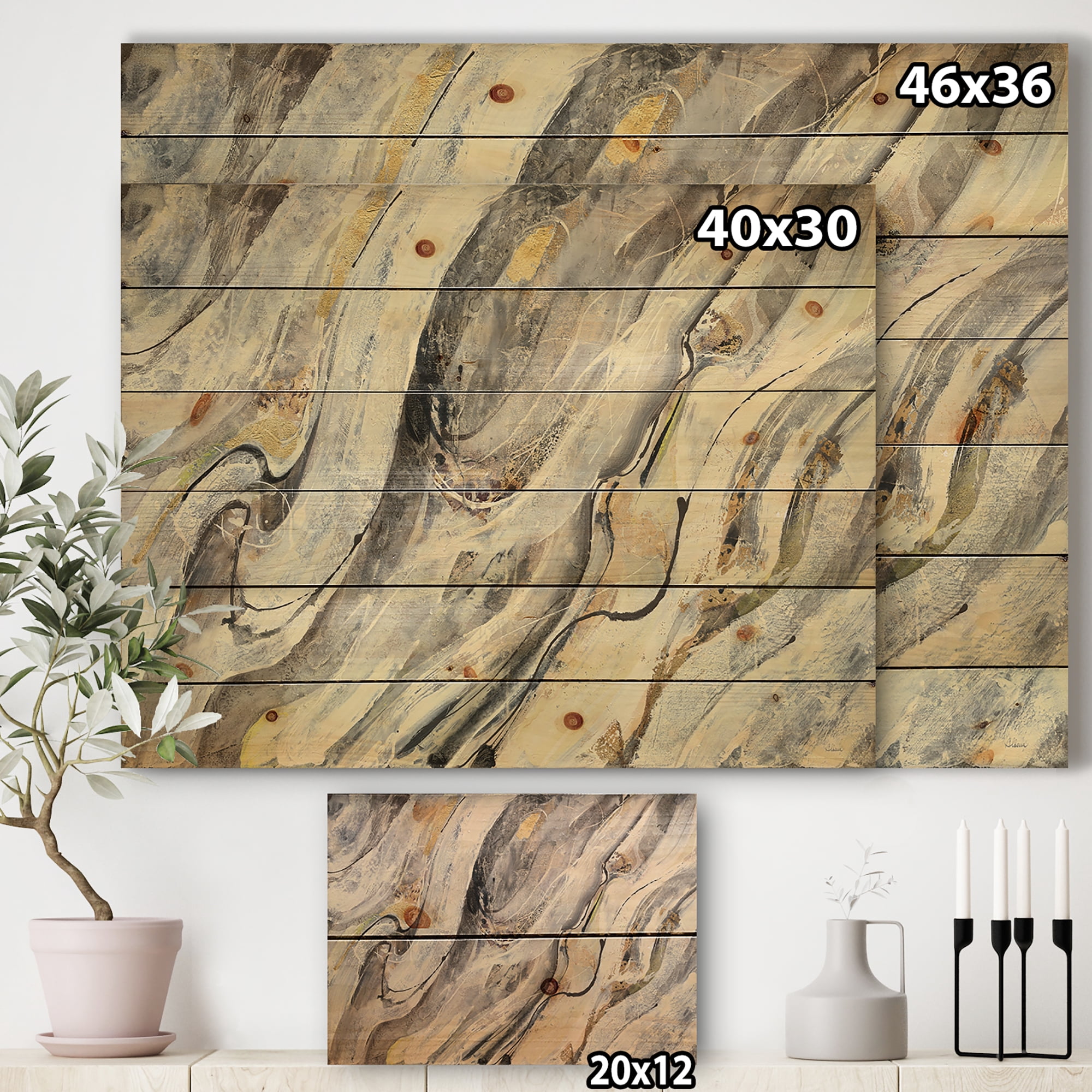 Designart 'Glam Golden Falls' Modern & Contemporary Print on Natural Pine Wood
