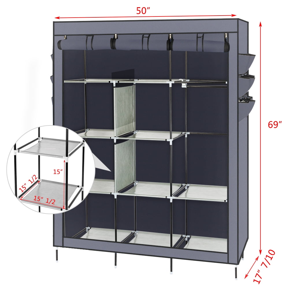 69" High-leg Non-woven Fabric Assembled Cloth Wardrobe, Gray