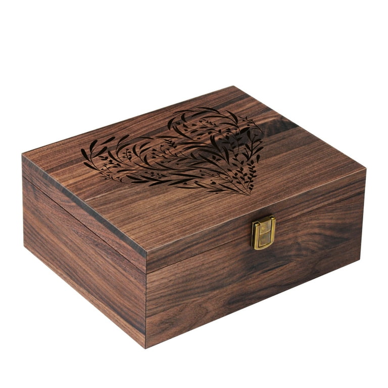 Large Locking Wood Storage Box - Wooden Box with Hinged Lid and Lock and  Key