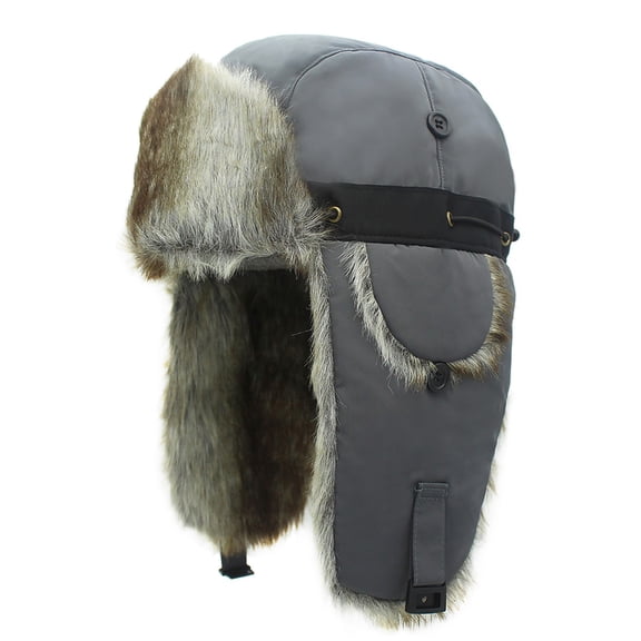 UTSJKR Unisex Adjustable Faux Fur Trim Trapper Hat, Winter Super Warm Earflap Ski Cap, Wind Insulated Cold Proof Headwear for Men Women Outdoor Use Gray
