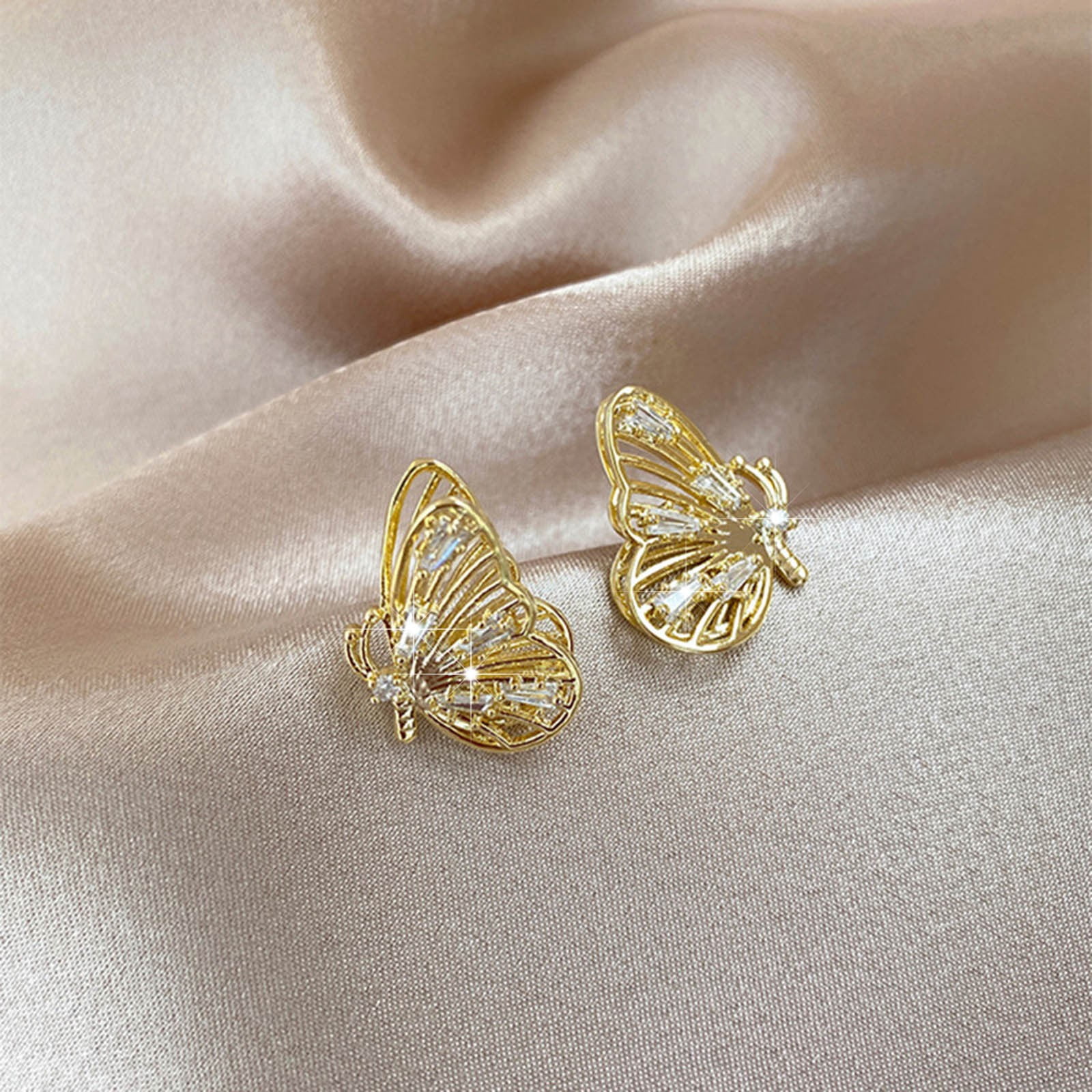Butterfly Earring Stud With Zircon-24k Gold Plated earrings Studs