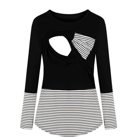 

FRSASU Women Plus Size Clearance Women Maternity Clothes Long Sleeve Patchwork Striped Breastfeeding Blouse Tops