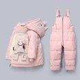 thumbnail image 4 of LFEOOST Toddler Snow Suit Outdoor Hooded Bodysuit Boys Girls Winter Overalls Outerwear Set Cute Thick Snowsuit with Pockets (12 Months, Pink), 4 of 8