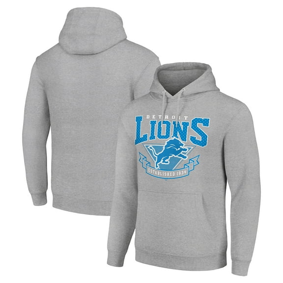 Men's Starter Heather Gray Detroit Lions -80s Inspired Pullover Hoodie